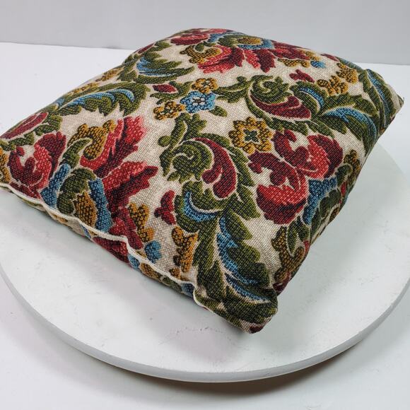 Vintage 10x11 Inch Crewel Hand Embroidered Throw Pillow w/ Case Floral Garden - Picture 4 of 6